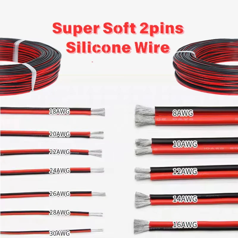 8awg 10awg 12awg 0.08mm Tinned Copper Wire 14awg 16awg 18awg 20awg 22awg 24/26/28awg Flexible Silicone Wire for RC Cars Drones
