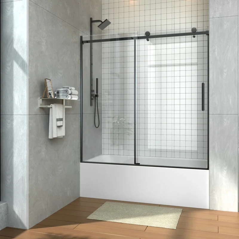 Stainless Steel Frameless Bath Tub Shower Screen Waterproof 8mm Thick Tempered Glass Sliding Shower Door
