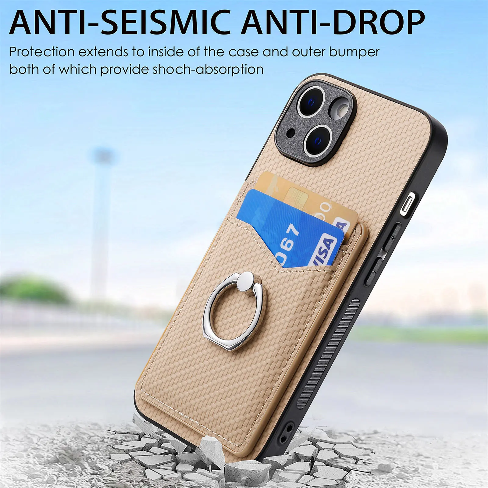 Carbon Fiber Phone Case with Card Holder Mobile Protection Sleeve Stylish Smartphone Cover Protective Shell