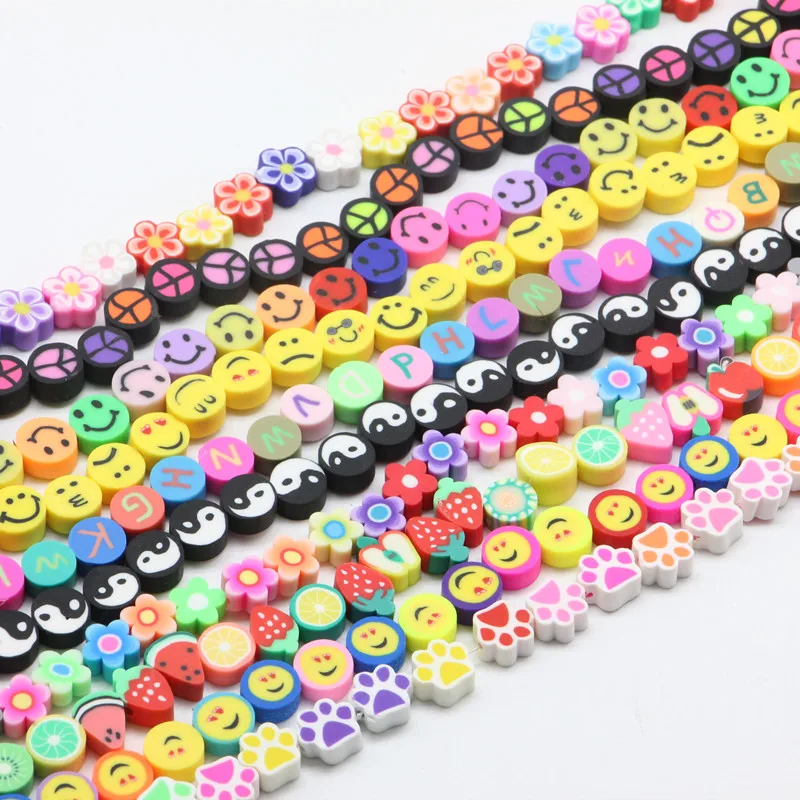 BOHOEVER 10mm Hot Selling Smile Face Fruit Animals Polymer Clay Loose Beads for Women DIY Jewelry Making Accessories