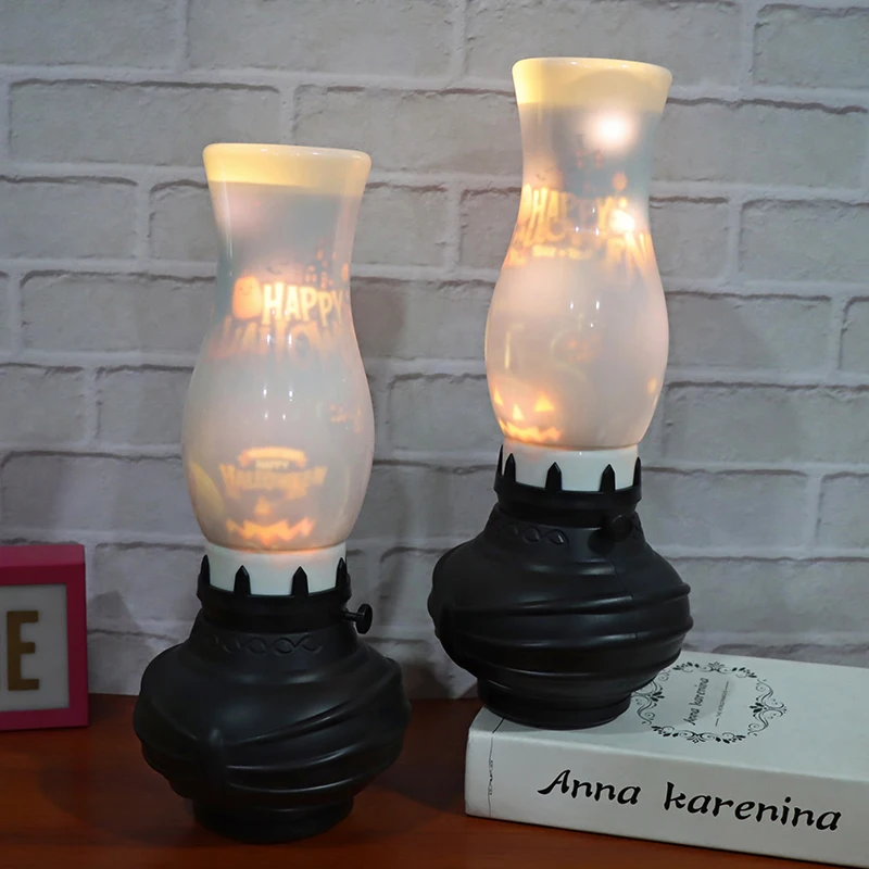 LED Antique Decorative Crafts Home Living Room Ornament Kerosene Lamp Halloween Projection Decoration Lamp For Home Party
