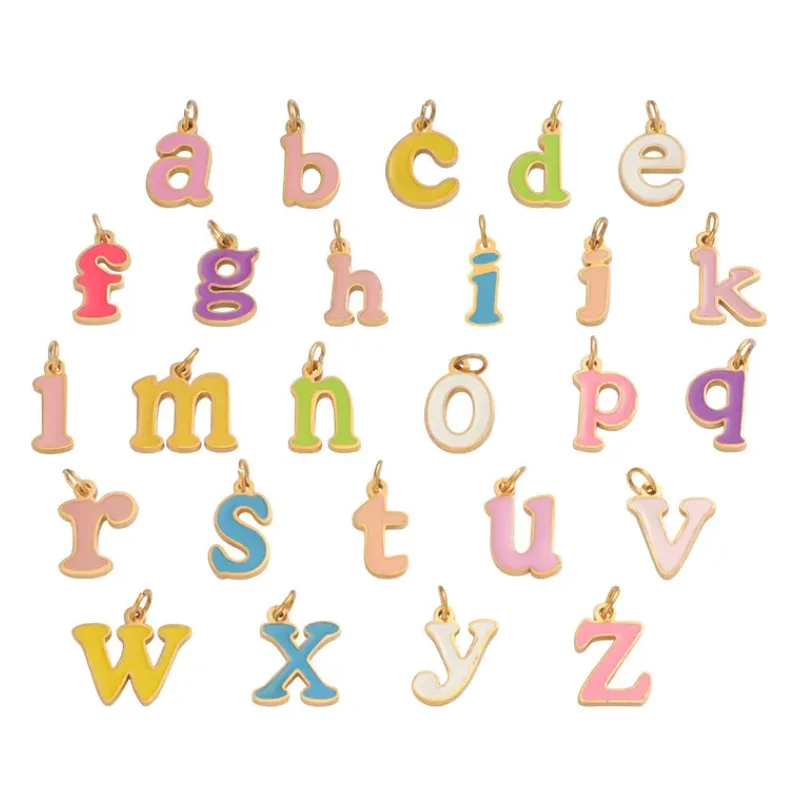 Rainbow Cute Initial Jewelry 18k Gold Plated Stainless Steel Colorful Enamel A-Z Initials Letter Charms Pendant For Diy Jewelry