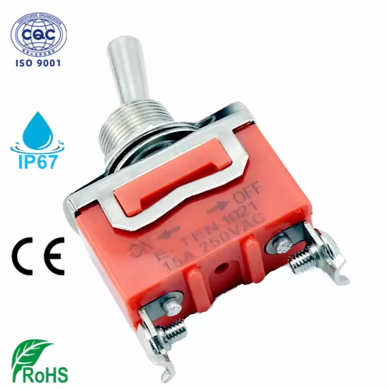China On Off Switch Metal Rocker Power Toggle Switch E-TEN 1021 15A 250VAC CE Screw Feet 2 Pin Switches