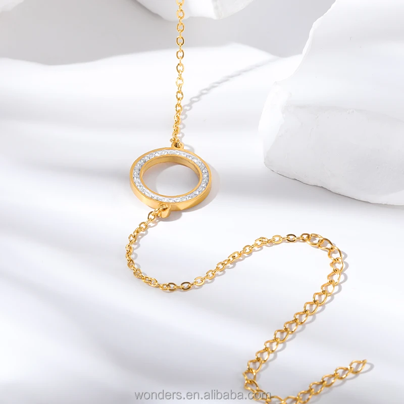 Stainless Steel CZ Open Circle Charm Link Chain Bracelet Bangle Steel Jewelry For Women Girls Ladies Bracelet Charm