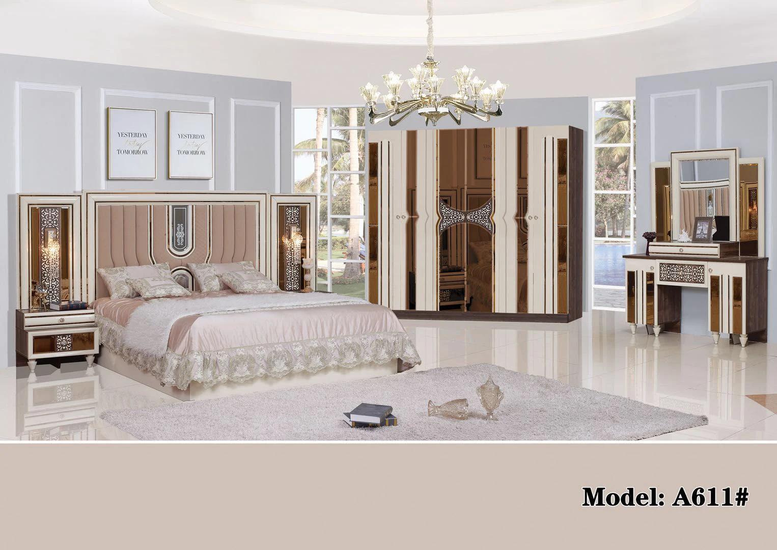 Винтажный дизайн, горячая Распродажа, набор мебели для спальни, синяя двуспальная кровать для спальни