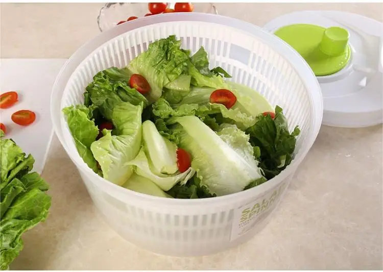 Household Manual Spin Dryer for Vegetables and Fruits Hand-Cranked Kitchen Washer with Drain Basket Face Use