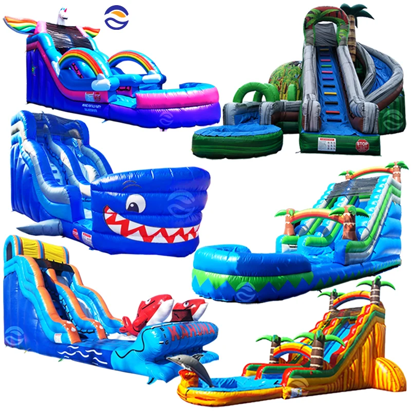 Детская надувная водная горка, взрослая уличная водная горка, комбинированное плавание с горкой