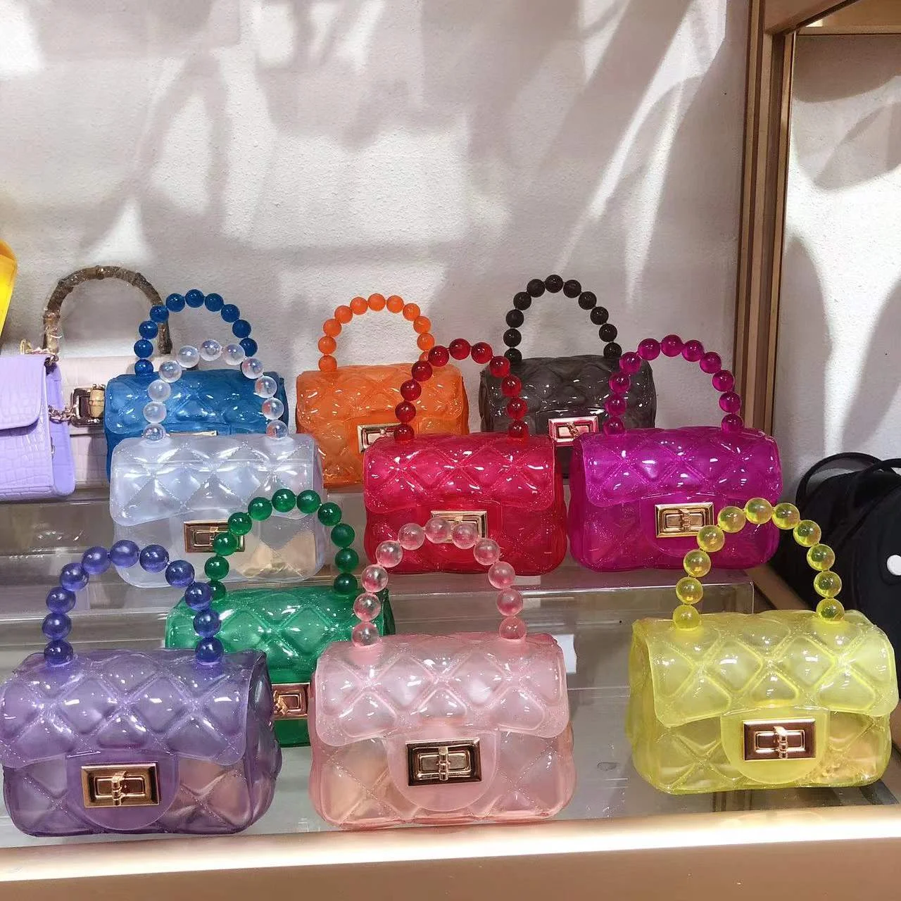 2022 Wholesale Kids Mini Purse pvc children bag mini jelly Purse and Sunglass Sets for little Girl