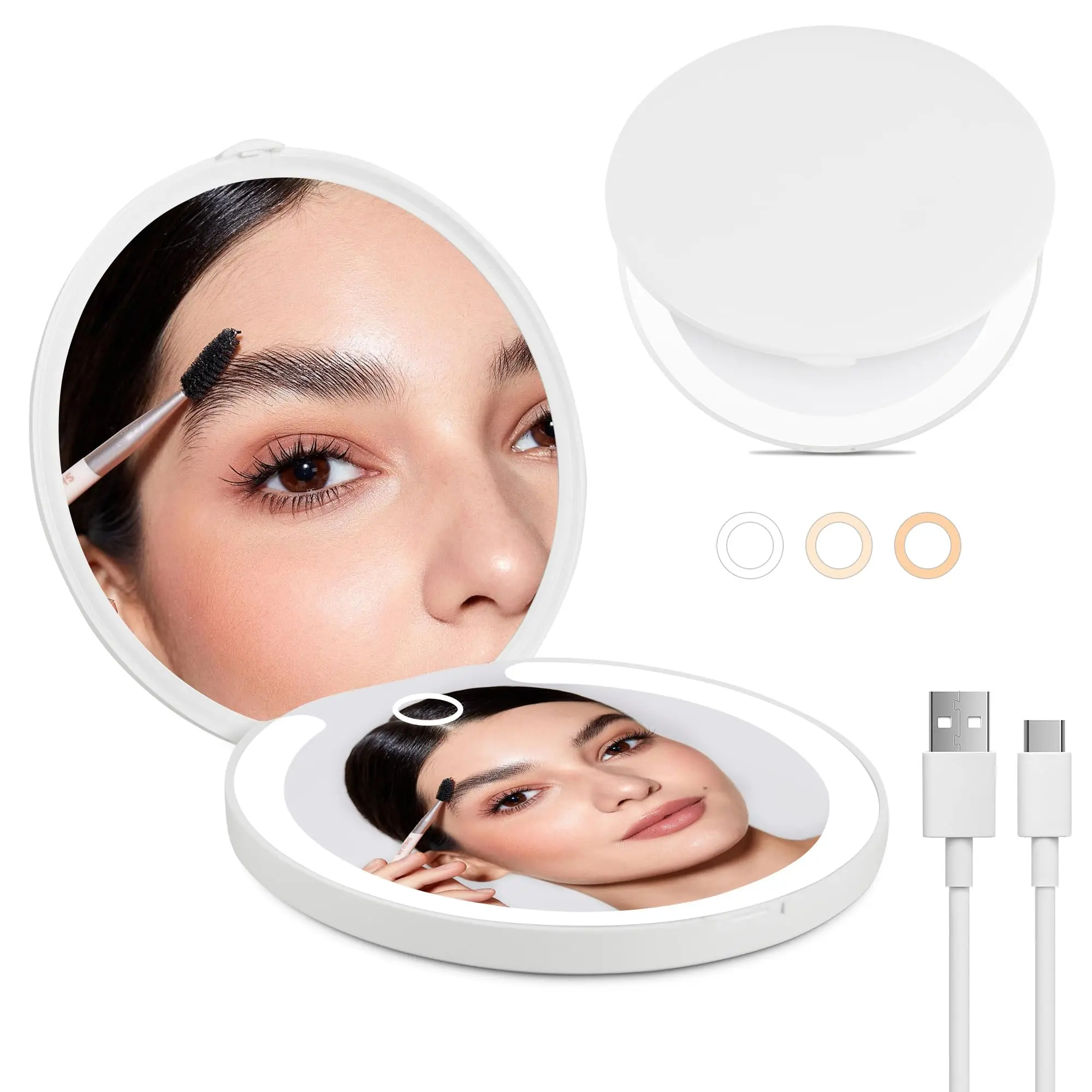 Rechargeable Pocket Mirror 1X 5X LED Travel Makeup Mirror with Light Makeup tools Small Mirror for Gift