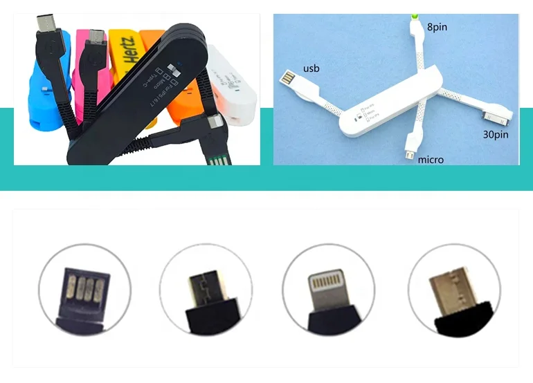 Free Shipping 1.5A-2A mini usb cable 3 in 1 Data Sync Charging Cable For 8 Pin Micro usb Type C usb charger