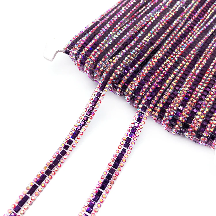 Shinning Jewelry materials purple rhinestone ribbon resin trimmings for costumes production