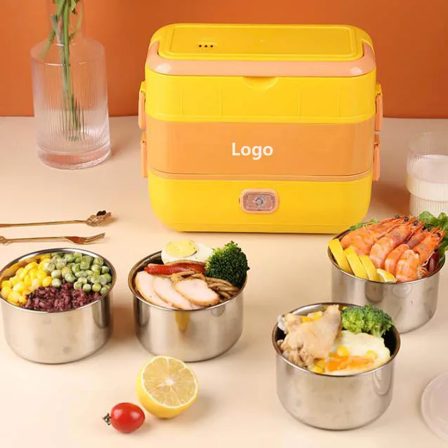 Custom Logo 220V/ 110V 2L  Heating Food Warmer Cook Rice  Container Dinnerware Sets For Self Heating Electric Lunch Box