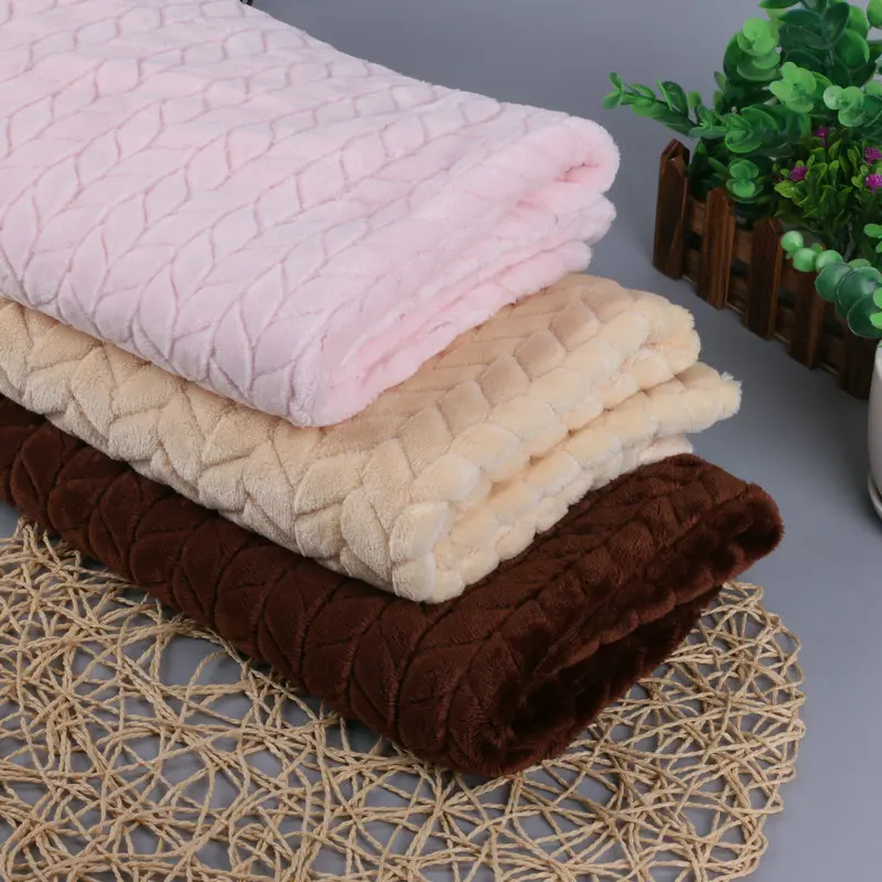 Jacquard Flannel Fleece Fabric Pure Color Strip Drawing Offset Printing Home Autumn Winter Home Toys Knitted Fabric