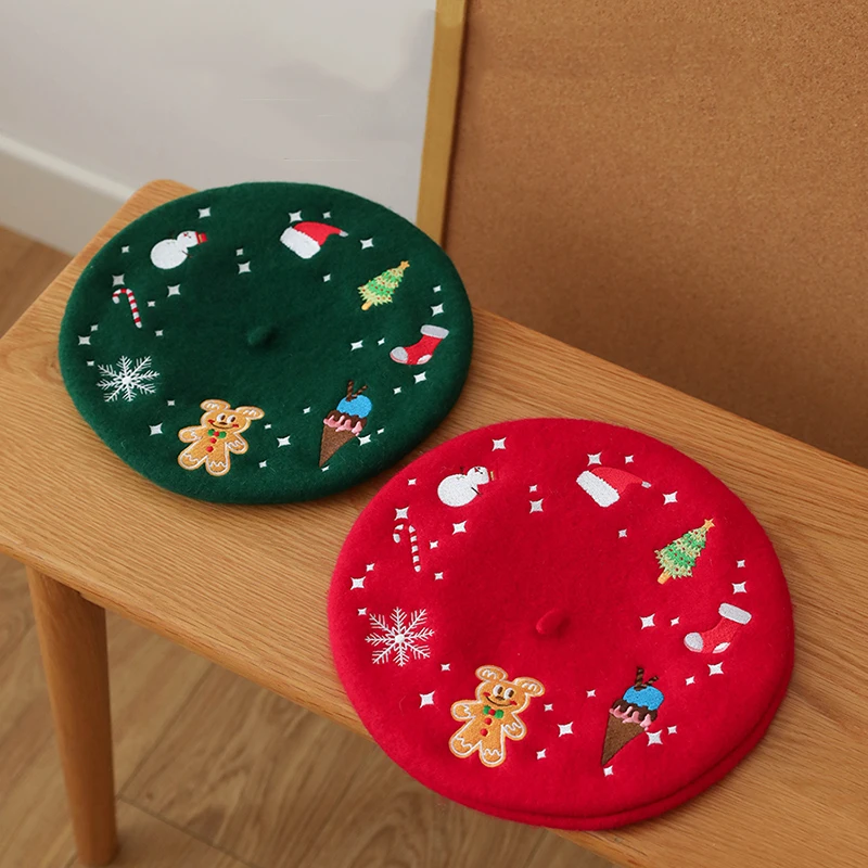 Новогодняя Красная шапка Зимний Рождественский берет с вышитым логотипом на заказ теплый шерстяной шапки