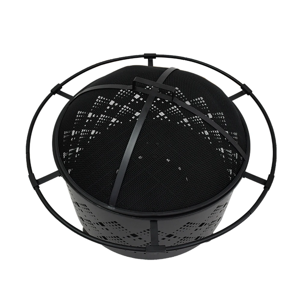 Black  Round Metal Outdoor FIre Pit with Removable Ash Pan for Better Ash Cleaning-up