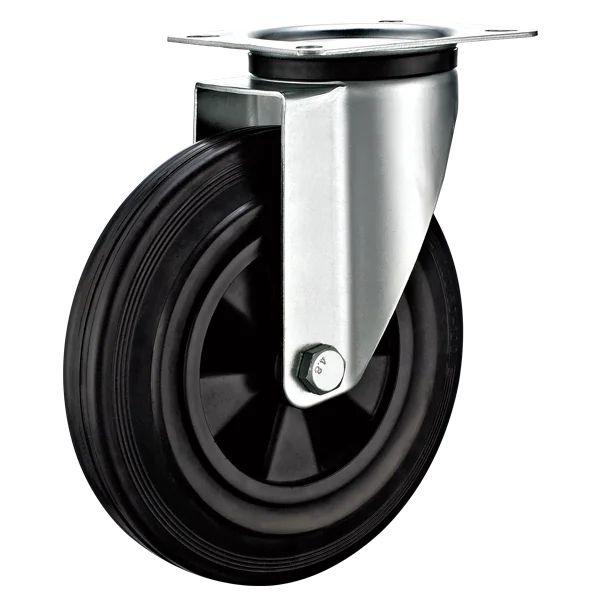 European Industrial Swivel Top Plate Castor with Black Rubber Wheel Plastic Core