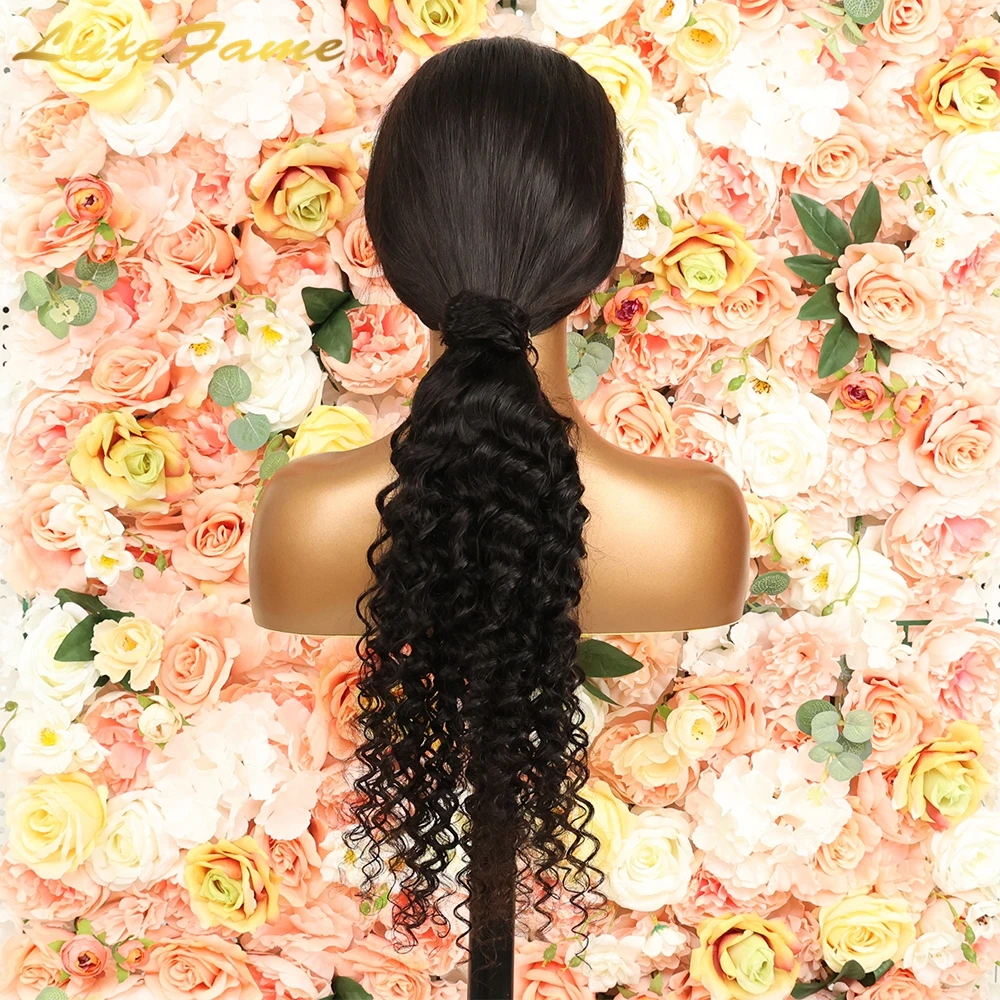 100% Human Hair Pony tails Hair Extensions Double Drawn Natural Wrap Around Drawstring Ponytail Hair