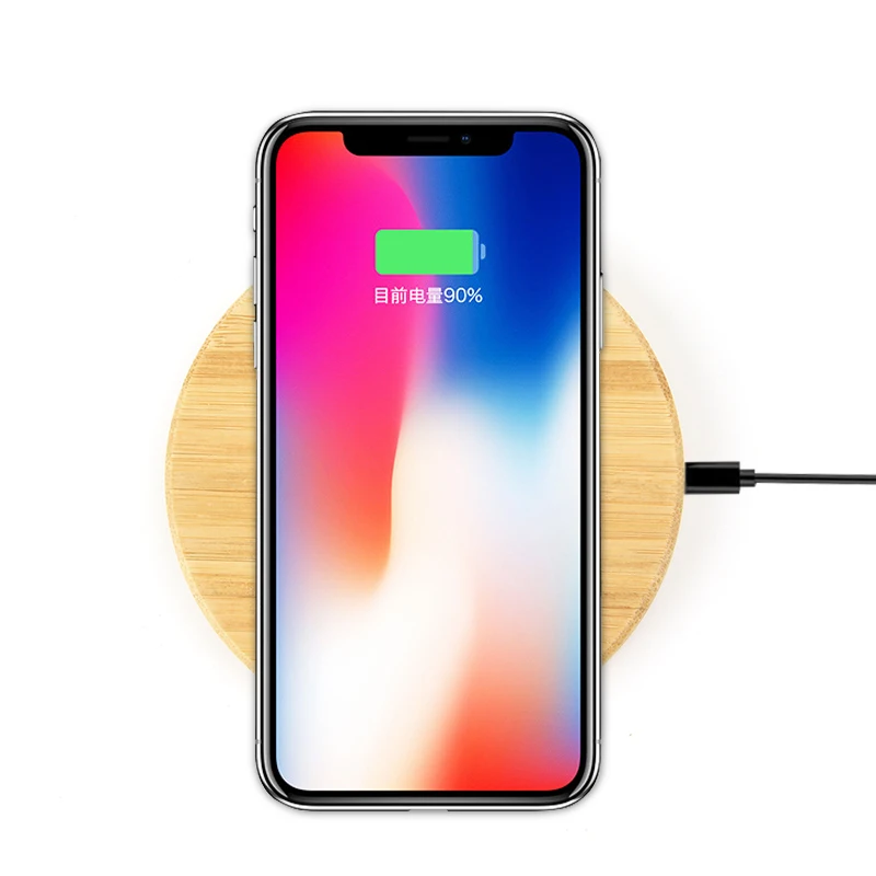 New Round Shape Real Wooden Qi Portable Wireless Charger For Smart Phone