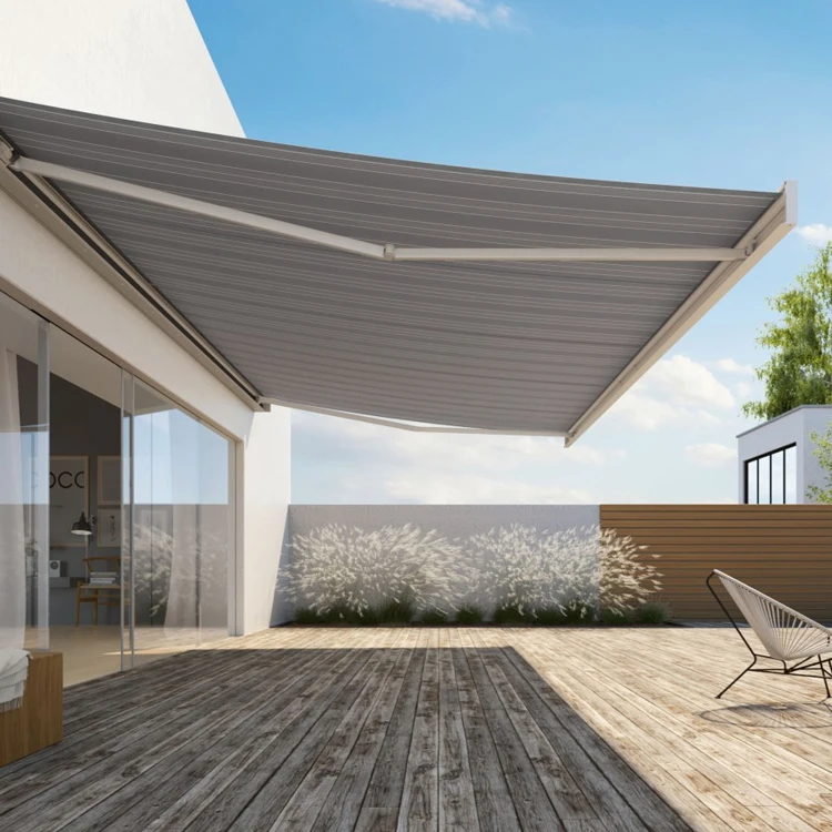220V Electric Retractable Sunshade Canopy Aluminum Alloy Deck Awning with Side Wall Railing Acrylic Sail Material Big Awning
