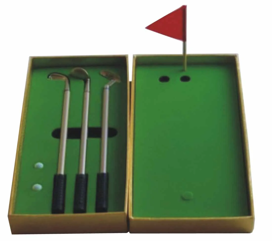 Promotional Mini Metal Golf Court Pen Gift Sets 3 Golf Club Pens 2 Mini Balls 1 Flag