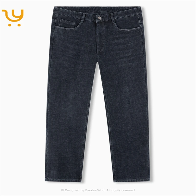Wholesale Mens Denim Jeans Extra Sizes thick fleece jeans straight stretch jeans