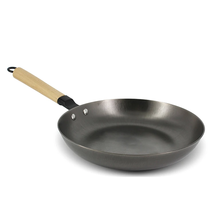 Wholesale Hot Popular Lightweight NO Coating Cookware Cast Iron Fry Pan Wok With wooden handle