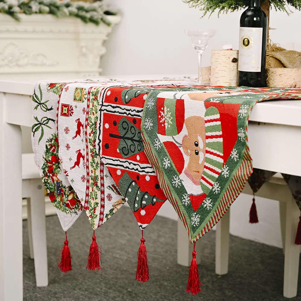 Christmas Creative Embroidery Table Flag Linen Decorative Kitchen Table Small Tablecloth Cross-border For Holiday