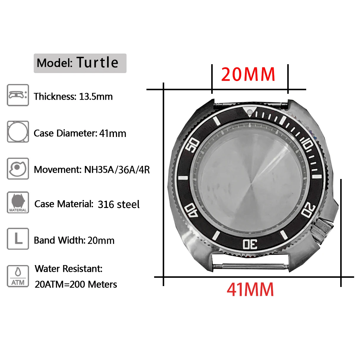 Корпус часов для черепахи NH35A NH36A водонепроницаемый Сменный Чехол из нержавеющей стали с сапфировым стеклом