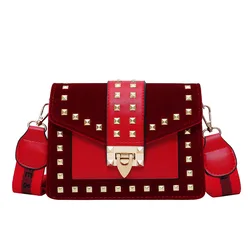 New Arrival Korean Rivet Versatile Crossbody Black Green Ladies PU Leather Women Bags Handbag Customized Shoulder Strap
