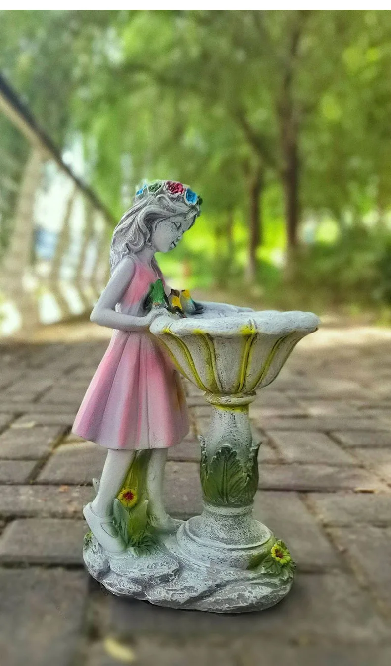 Solar Garden Statue for Outdoor Decor Fairy Garden Figurine with blue Light Resin girl Sculpture Ornament Waterproof Yard Art