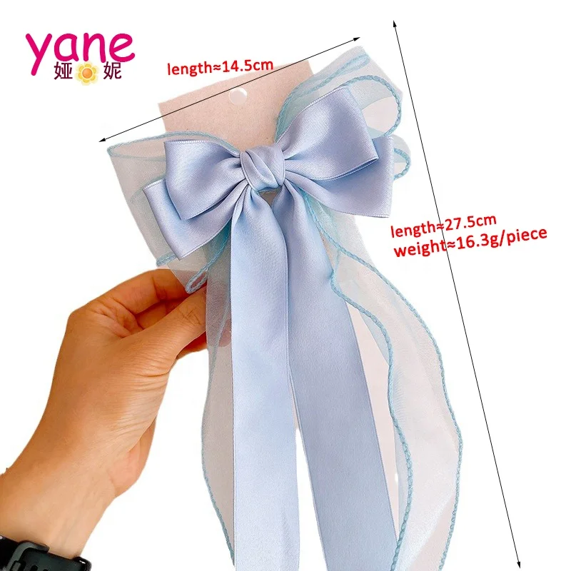 Girls long ribbon bow knot hair clip solid color double layer bowknot hair accessories