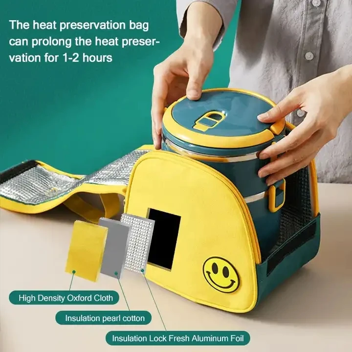 Stainless Steel Insulation Wholesale Eco Friendly Double Layer Round Bento Box Lunch Box With Handle