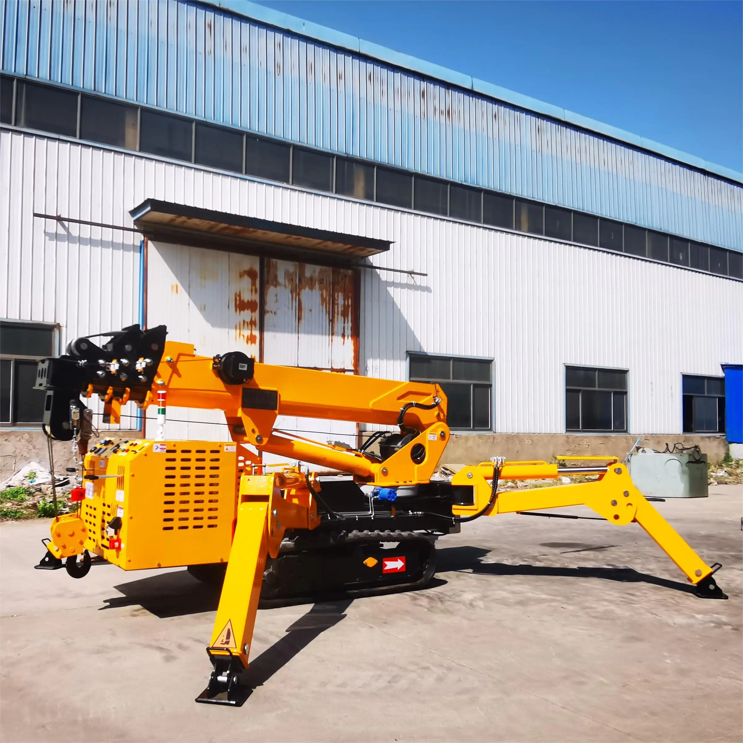 Hexagonal fully automatic 3 ton rubber track spider lift crane mobile crane crawler Vacuum Glass Lifter man basket fly jib