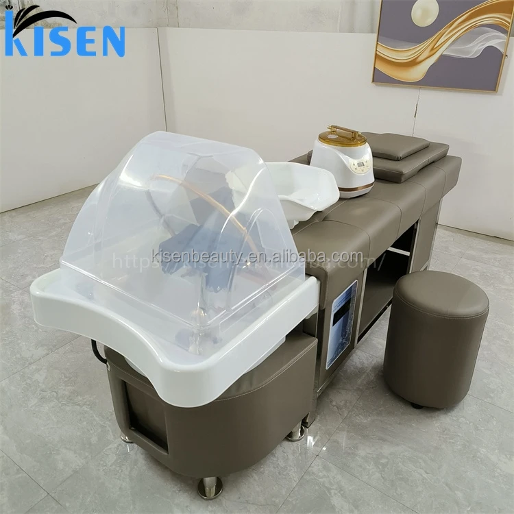 Kisen Hot Sale Salon Furniture SPA Head Water Therapy Fumigated For Massage Table Beauty Bed Shampoo Bed with Basin