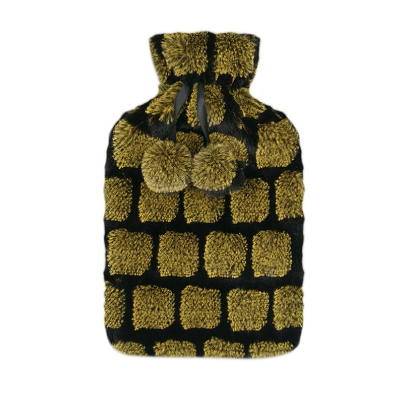 wholesale custom plush fur soft rubber hot water bag hot water bottle 2 liter cover