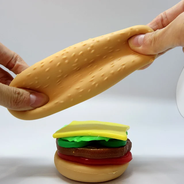 Wholesale Stress Relief Stretchy Custom Hamburger Food Squishy Toys With Sand Filled