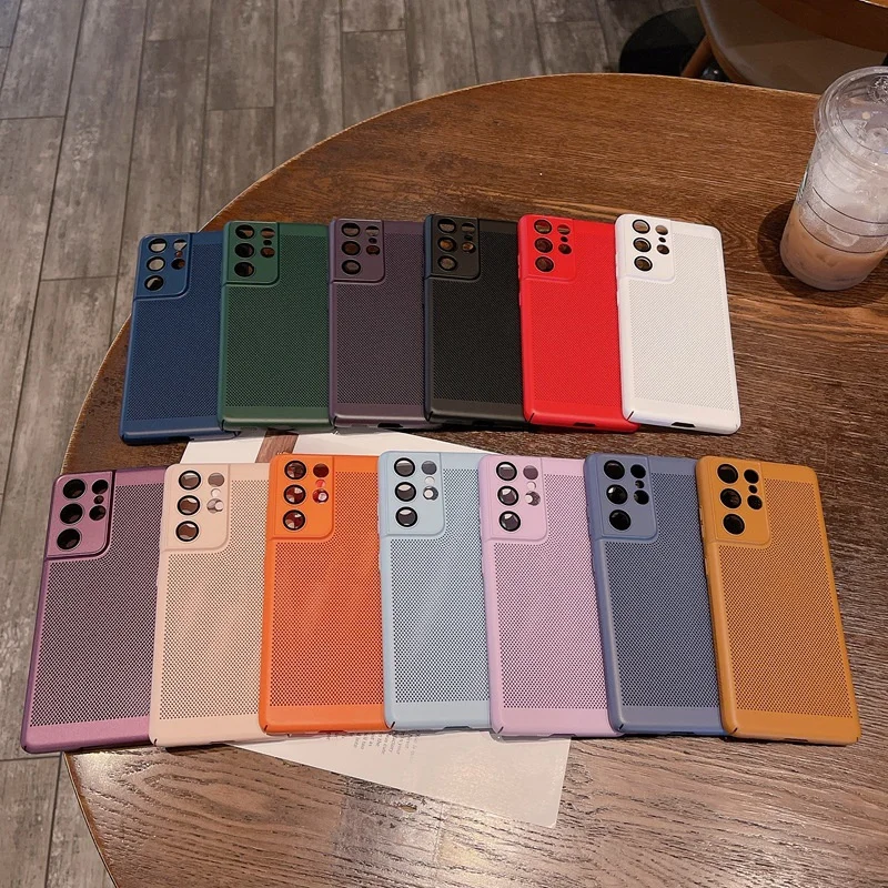 Теплоотводящий сетчатый тонкий жесткий чехол для samsung s23 22 ultra plus s21FE note 20 A53 A33 A73 матовый дышащий охлаждающий чехол для ПК