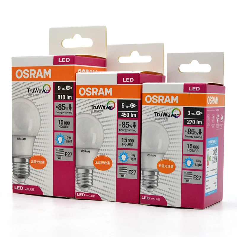 OSRAMLED 3W 5W 9W A25 A40 A60 Globe LED Bulb E27 220-240V Full Spectrum CLA Bulbs 15000 hours Long Life span