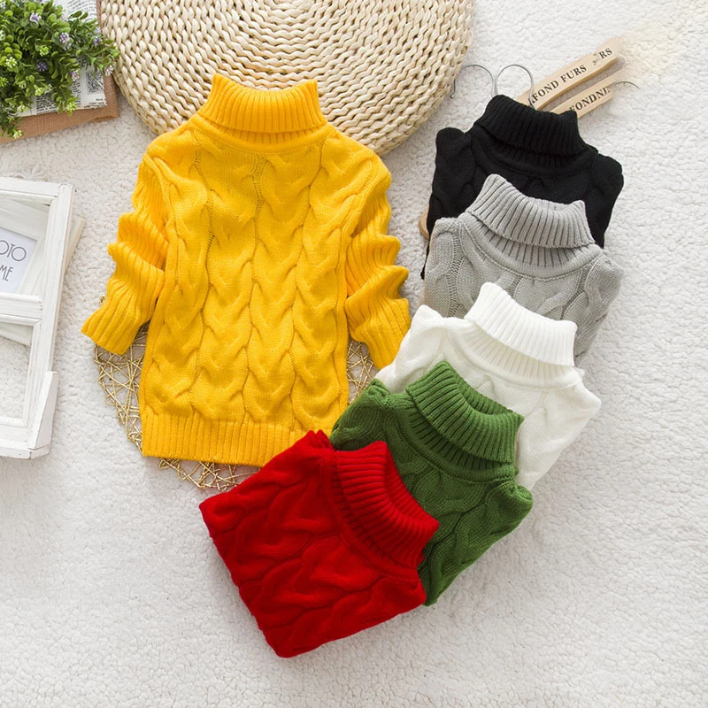 
12M-8T Pure Color 2020 New Winter Boy Girl Kid Thick Knitted Bottoming Turtleneck Shirts Solid High Collar Pullover Sweater 