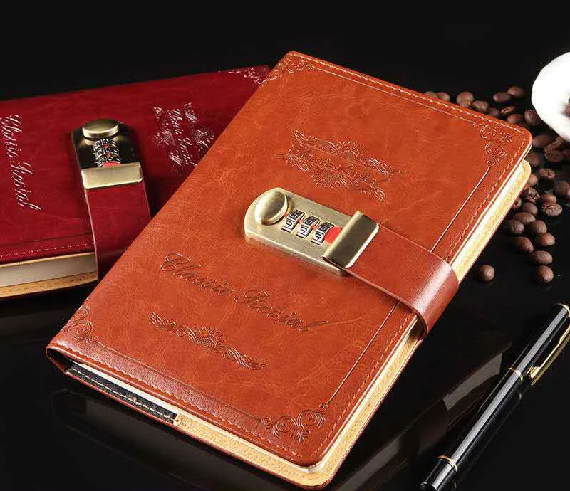 Creative European retro hand ledger notepad Dowling paper LOGO diary loose-leaf caderno notebook customizable with password lock