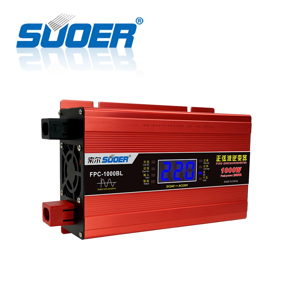 Suoer High efficiency 12v 24v DC to AC 220v Power Inverter 300w 500w 1000W 1500W 2000W Pure Sine Wave Inverter