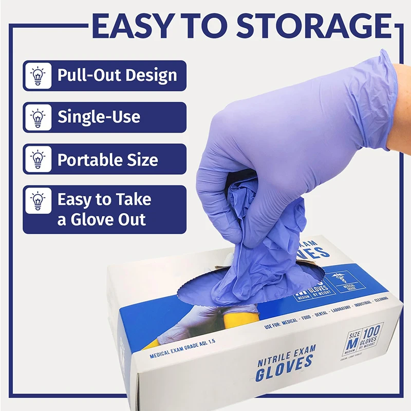 Custom Logo 100Pcs Medical Grade Disposable Blue Nitrile Exam Gloves Powder Free Latex Free