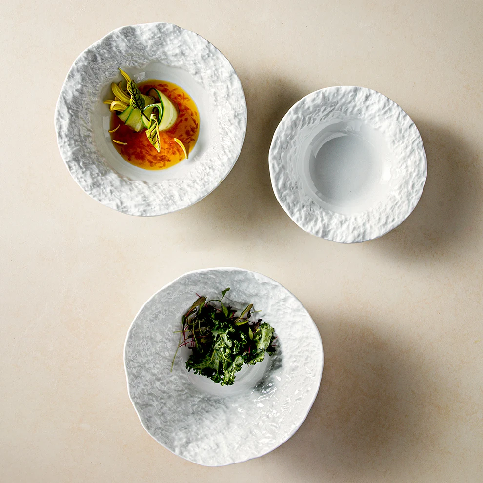 White Color Restaurant Ceramic Dishes Home Use Novelty Soup Vajialla Pratos Catered Events Salad Fruit Porcelain Serving Bowls