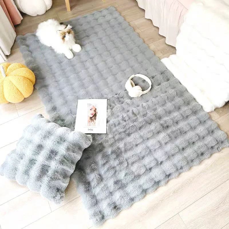 rabbit plush cream style polyester super soft and delicate bubble velvet floor mat bedroom bedside rug living room bay window