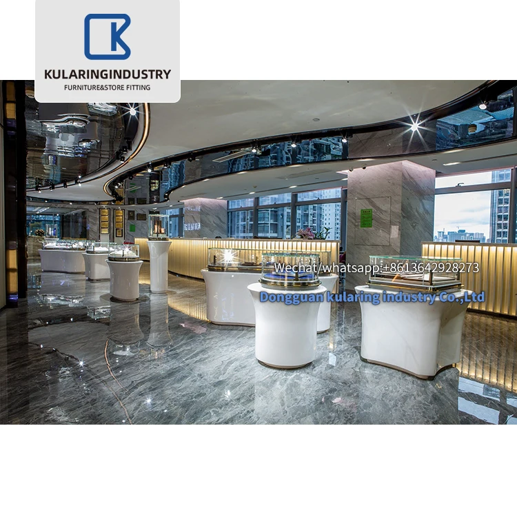 Fancy design jewelry display counter cases, mall kiosk for jewelry shop furniture display showcase and cabinet