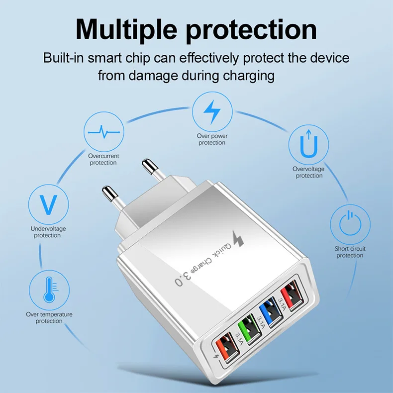 Быстрая зарядка 3 0 USB зарядное устройство 48 Вт 4 порта адаптер QC по стандартам ЕС/США/штепсельная вилка британского стандарта стены мобильный телефон для быстрой зарядки дома настенное