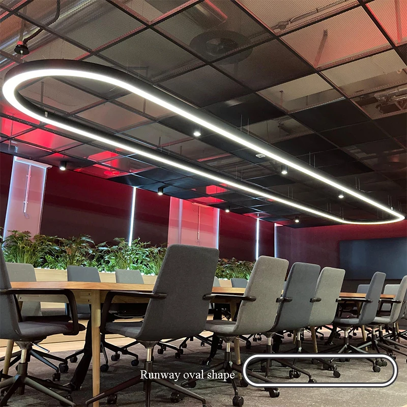 OEM aluminum profile curved line lights popular creative ceiling big pendant light for retail shore project