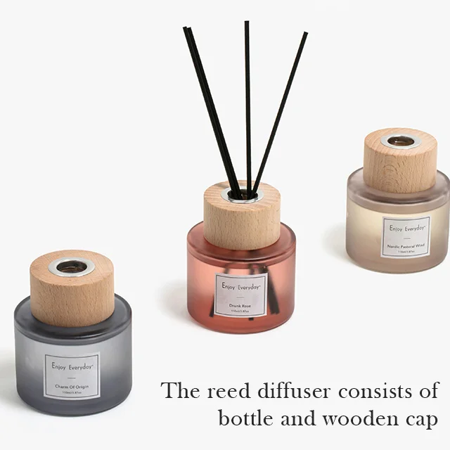 Vietnam Custom Printed Fragrance Wooden Cap Empty Reed Glass Diffuser Bottles And Box With Sticks