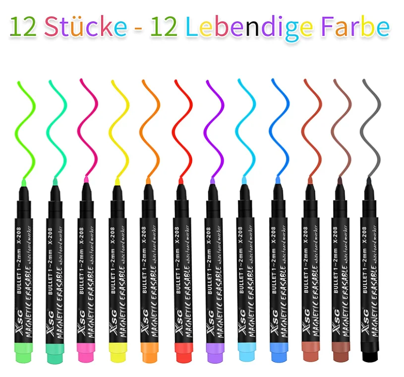  12 Colors Dry Erase Markers for Whiteboard Magnet Oil Marker Set