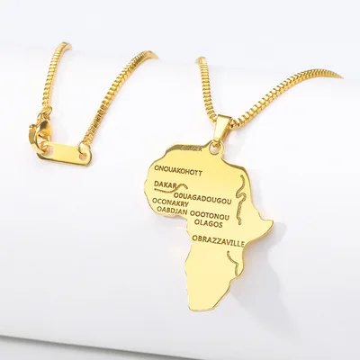 
2021 Creative 316L Stainless Steel Gold Chain Africa Map Pendant African Map Necklace 